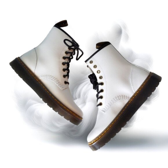 Dr. Martens Shoes - Dr. Martens Zavala White Leather Lace-up Combat Boot, Size 6 (Male 5)
